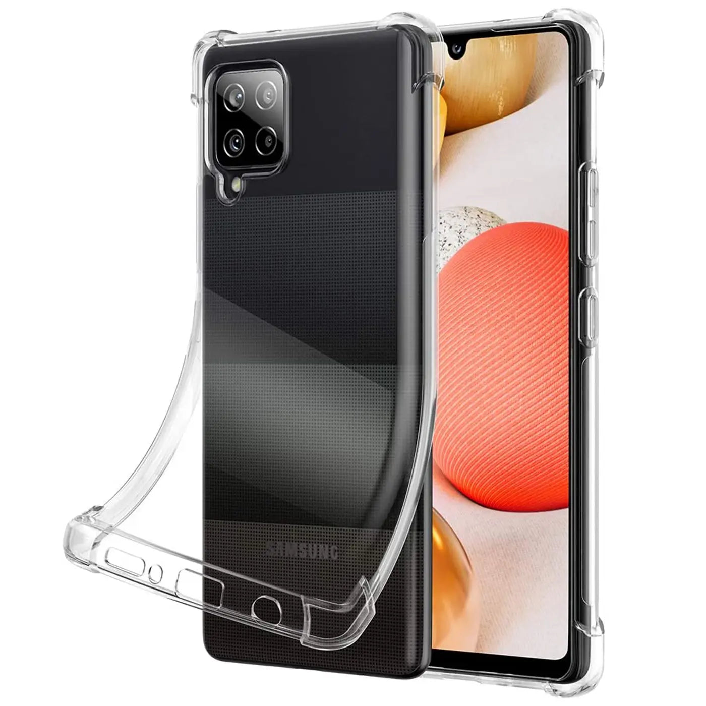 Transparente, stoßfeste Hülle aus Kunststoff, seitliche Ansicht, auf Samsung Galaxy A42 5G
