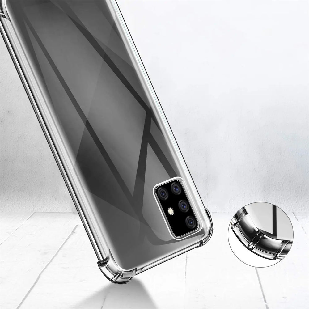 Klar, stoßfeste Hülle aus TPU für Samsung Galaxy A51, Rückansicht.