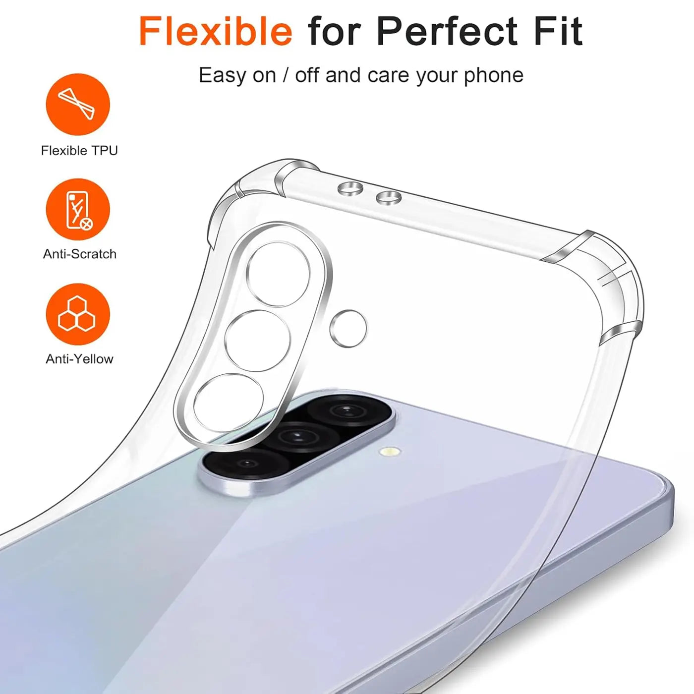 Transparente TPU-Hülle schützt Samsung Galaxy A56 5G Kamera, Nahaufnahme von hinten.