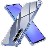 Transparente, stoßfeste Hülle aus Kunststoff, schräg von vorne, zeigt Samsung Galaxy A57 5G.