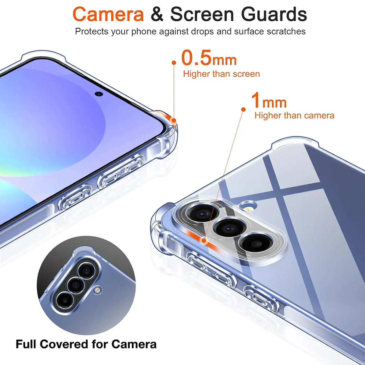 Klarer, stoßfester Hülle für Samsung Galaxy A57 5G, Nahaufnahme, von oben/Seite