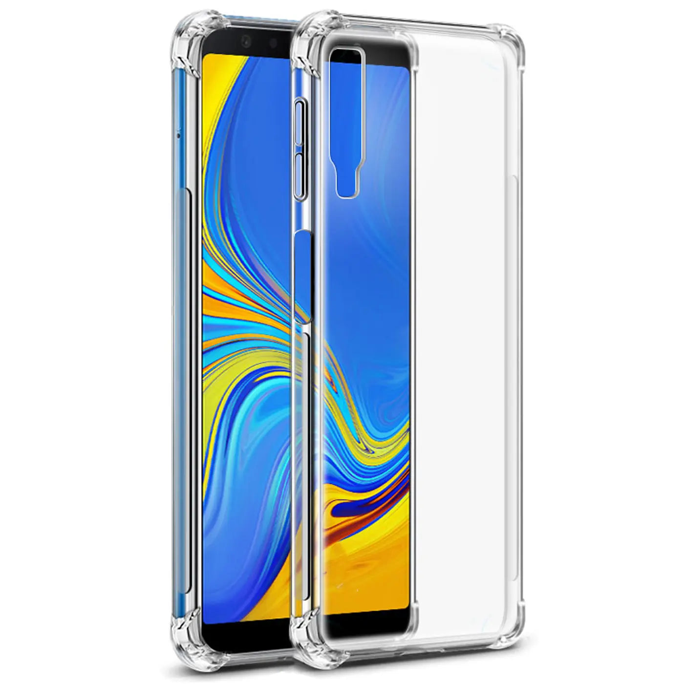 Transparente Silikonhülle mit verstärkten Ecken für Samsung Galaxy A7 2018, Vorderansicht.