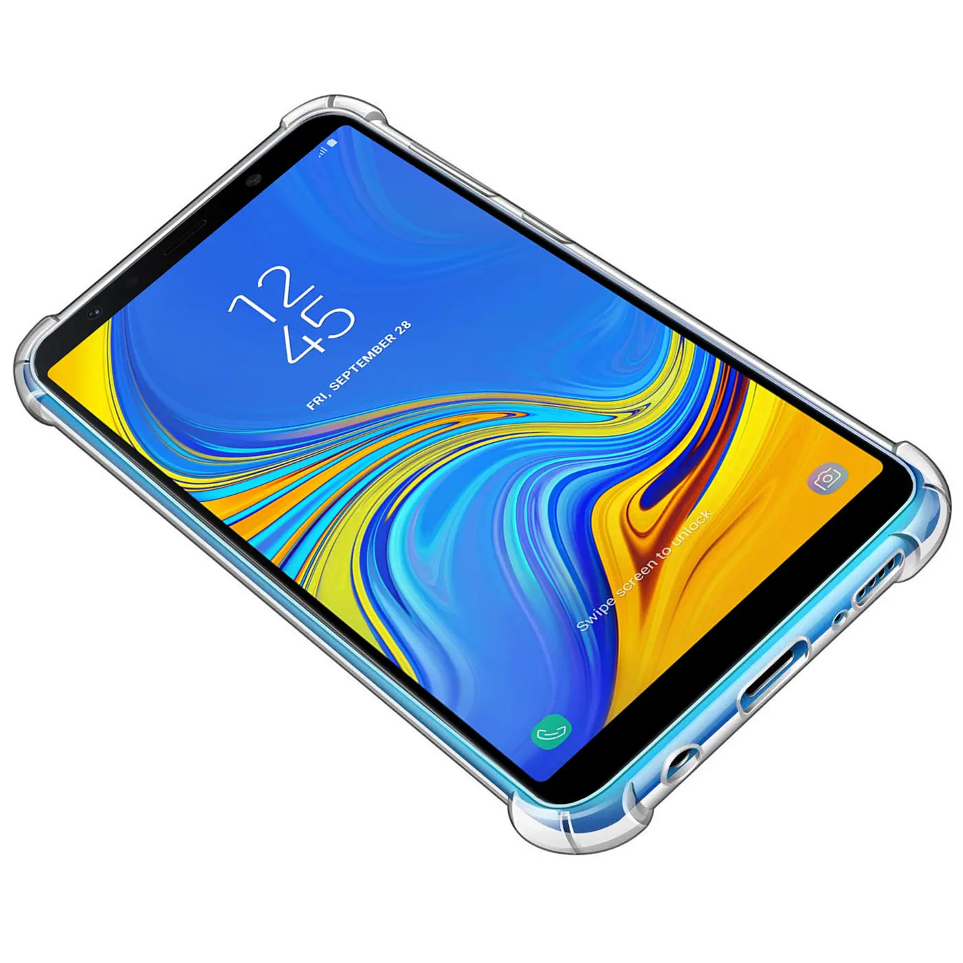 Transparente Hülle aus Kunststoff mit verstärkten Ecken auf einem Samsung Galaxy A9 (2018).
