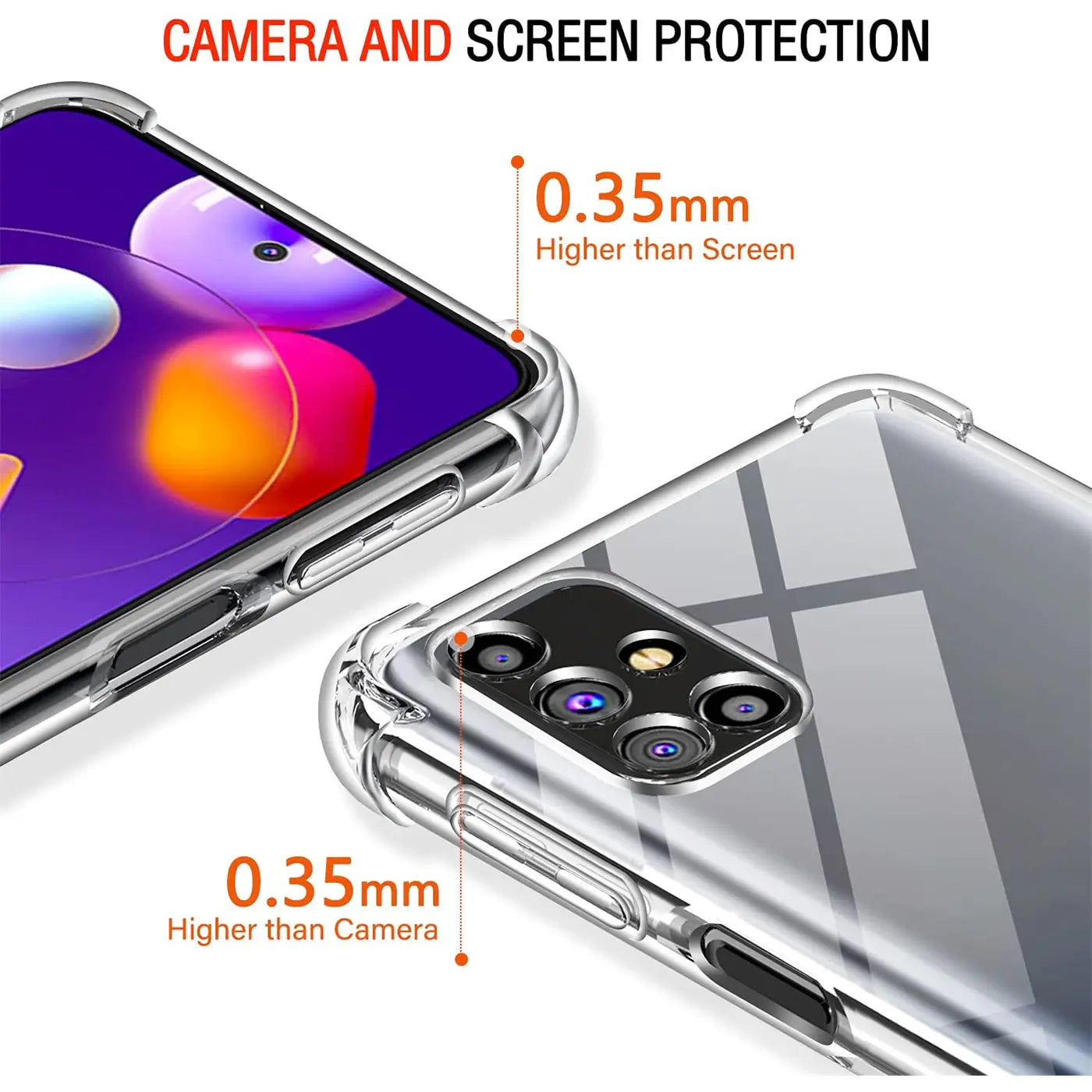 Transparente Hülle aus Kunststoff, zeigt Vorder- und Rückseite eines Samsung Galaxy M31s.