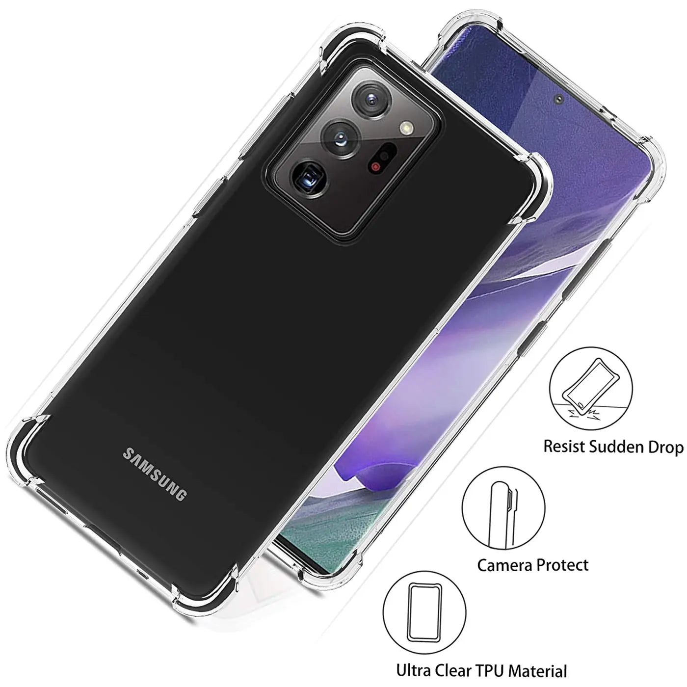 Klarer TPU-Schutz für Samsung Galaxy Note 20 Ultra, von oben links, stoßfest.