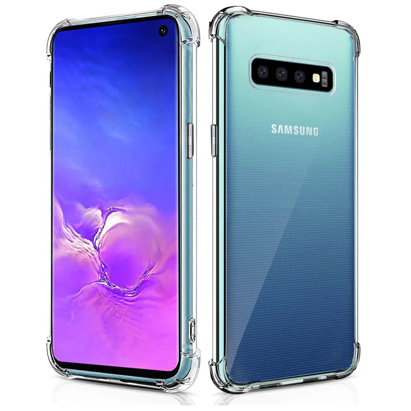 Samsung Galaxy S10 Plus in klarer Hülle, Vorder- und Rückansicht, transparentes TPU