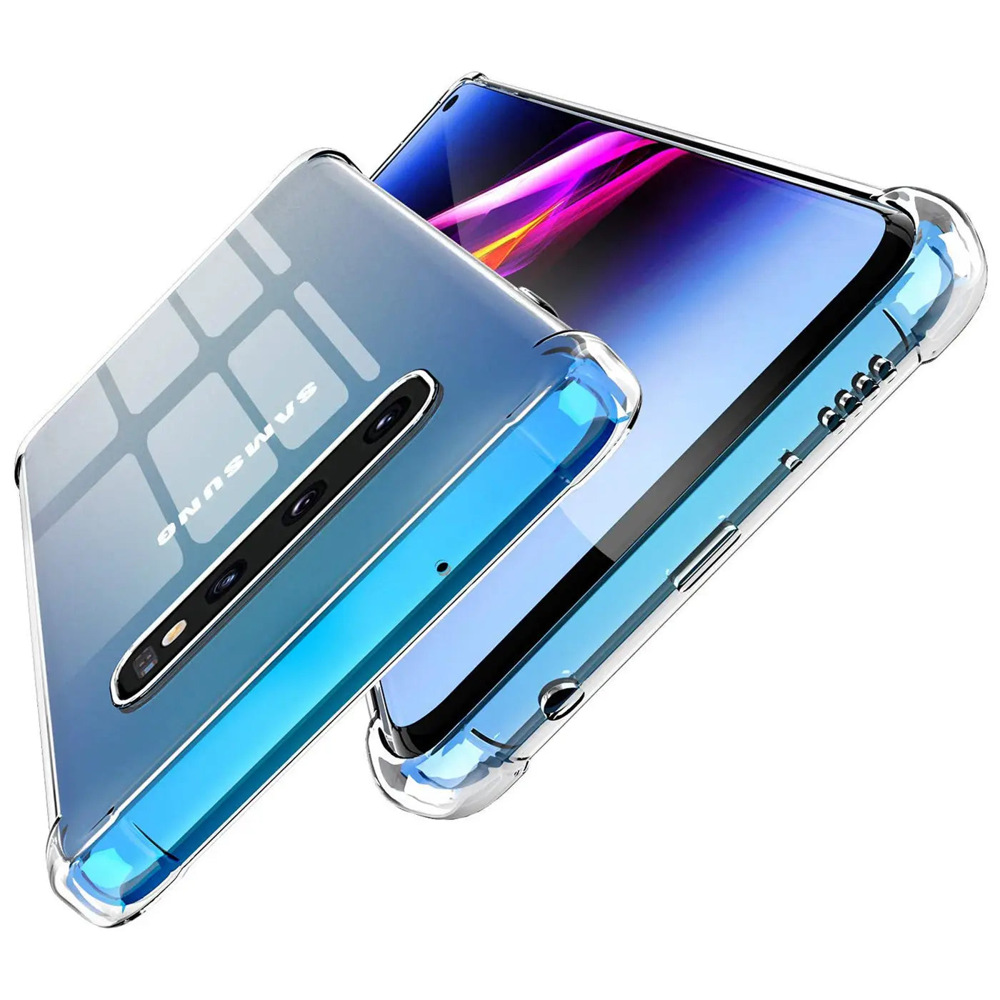 Samsung Galaxy S10 Plus in transparenter Hülle, Rückseite und Vorderseite sichtbar, aus Kunststoff