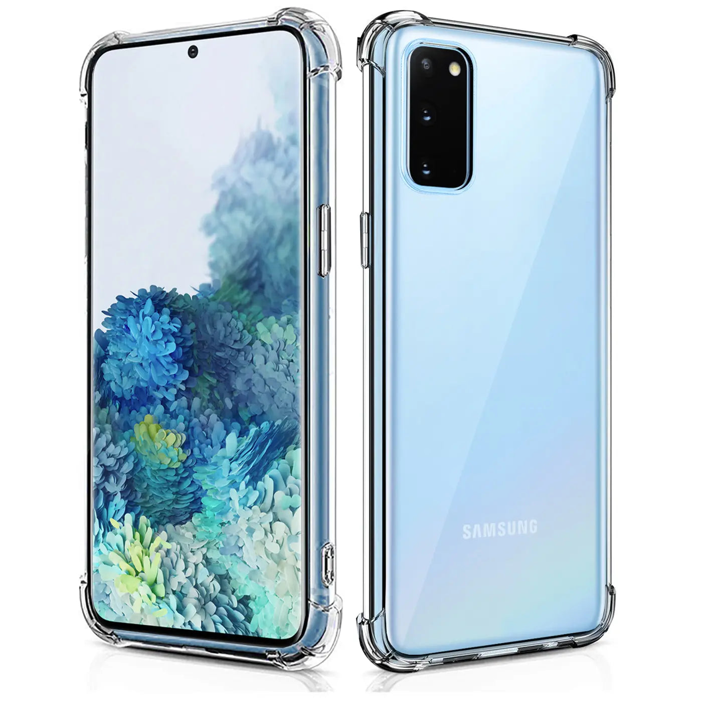 Samsung Galaxy S20 Hülle, transparent, stoßfest, aus TPU, Vorder- und Rückansicht