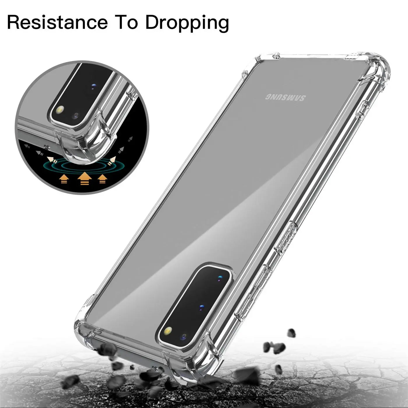 Transparente Hülle aus Kunststoff, schützt Samsung Galaxy S20 vor Stürzen.