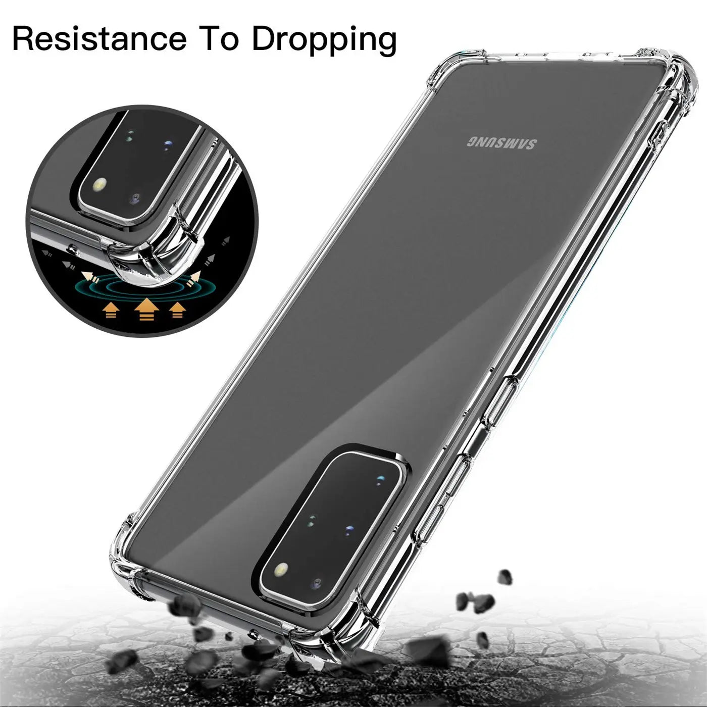 Samsung Galaxy S20 Plus Hülle, transparent, stoßfest, von schräg oben
