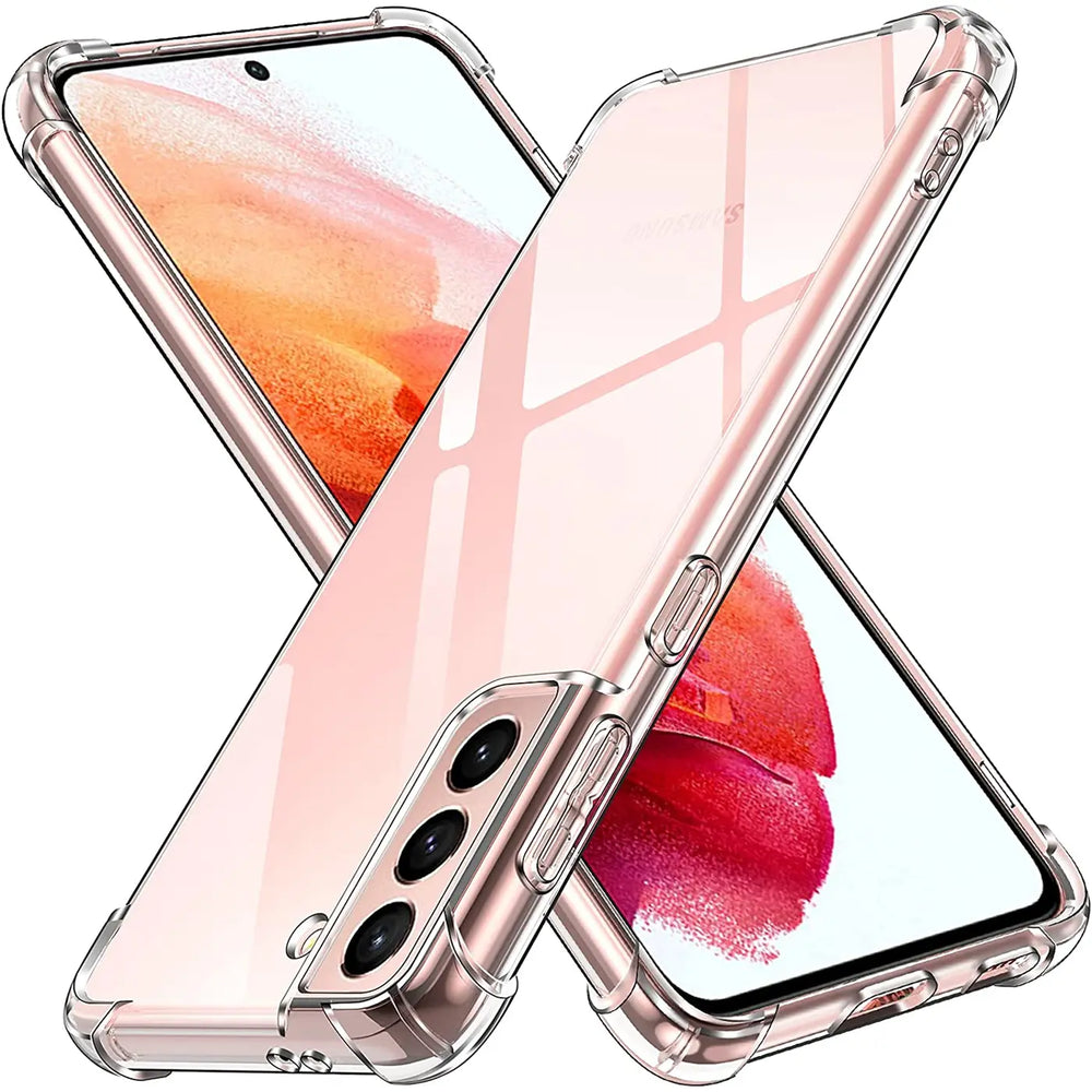 Klar, stoßfeste Hülle aus TPU für Samsung Galaxy S21, von vorne schräg