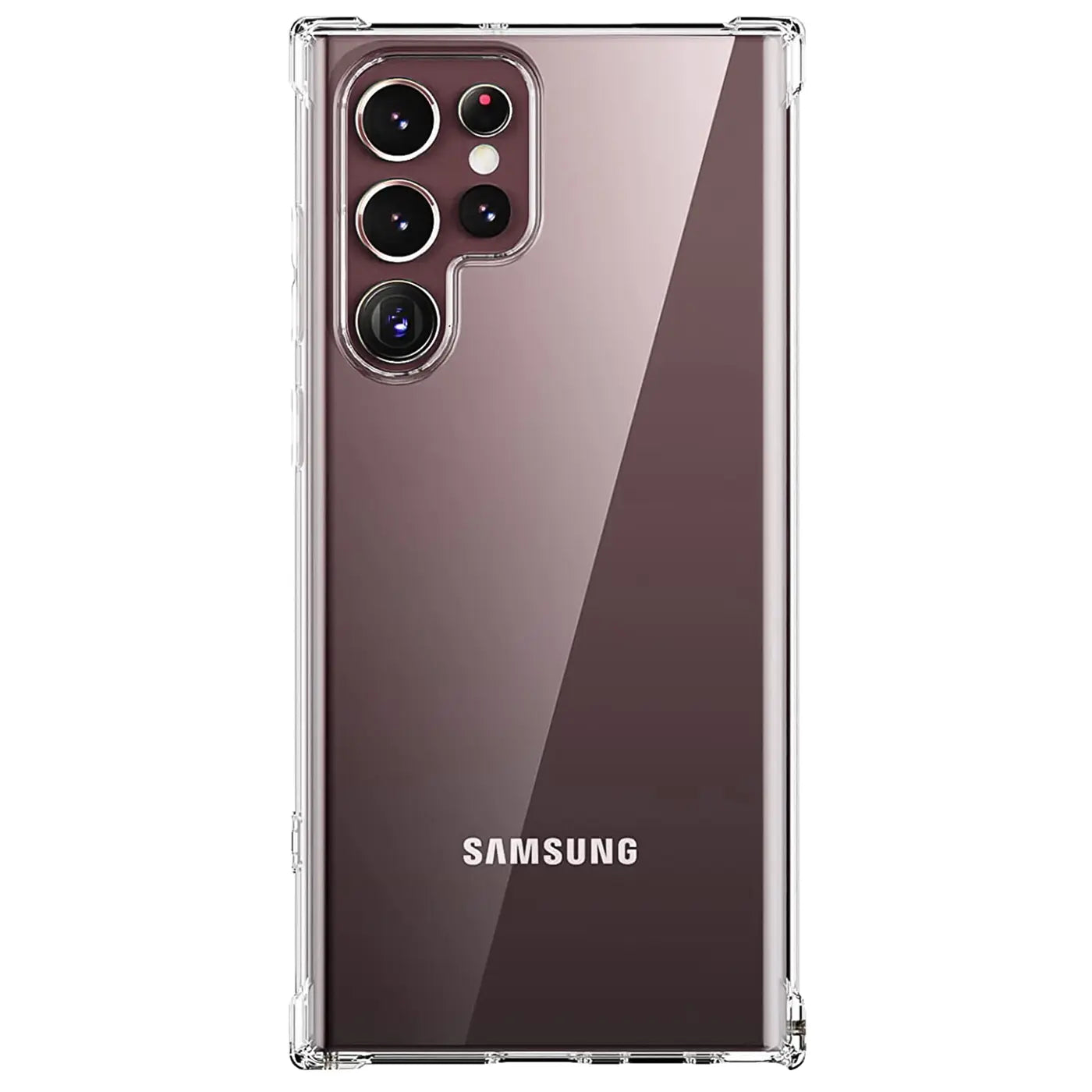 Samsung Galaxy S22 Ultra in klarer Hülle, Rückansicht, transparentes Material
