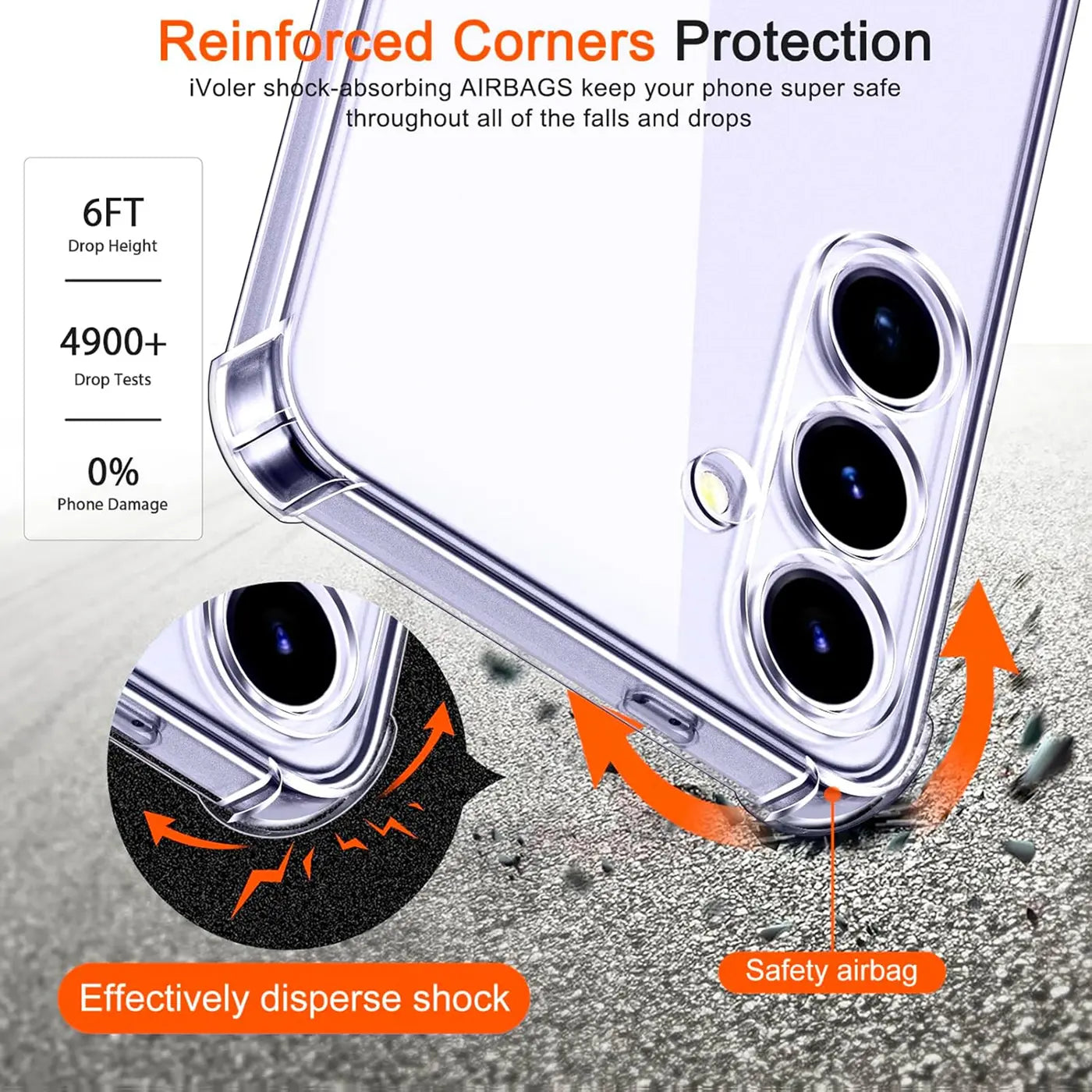 Transparente Hülle aus Kunststoff, Nahaufnahme, Samsung Galaxy S24, verstärkte Ecken.