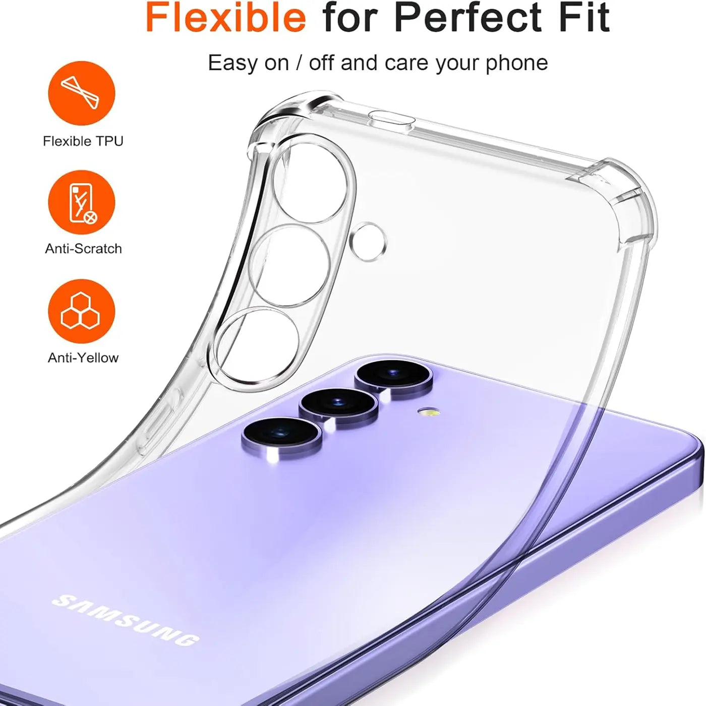 Transparente TPU-Hülle auf Samsung Galaxy S24 Plus, Rückansicht.
