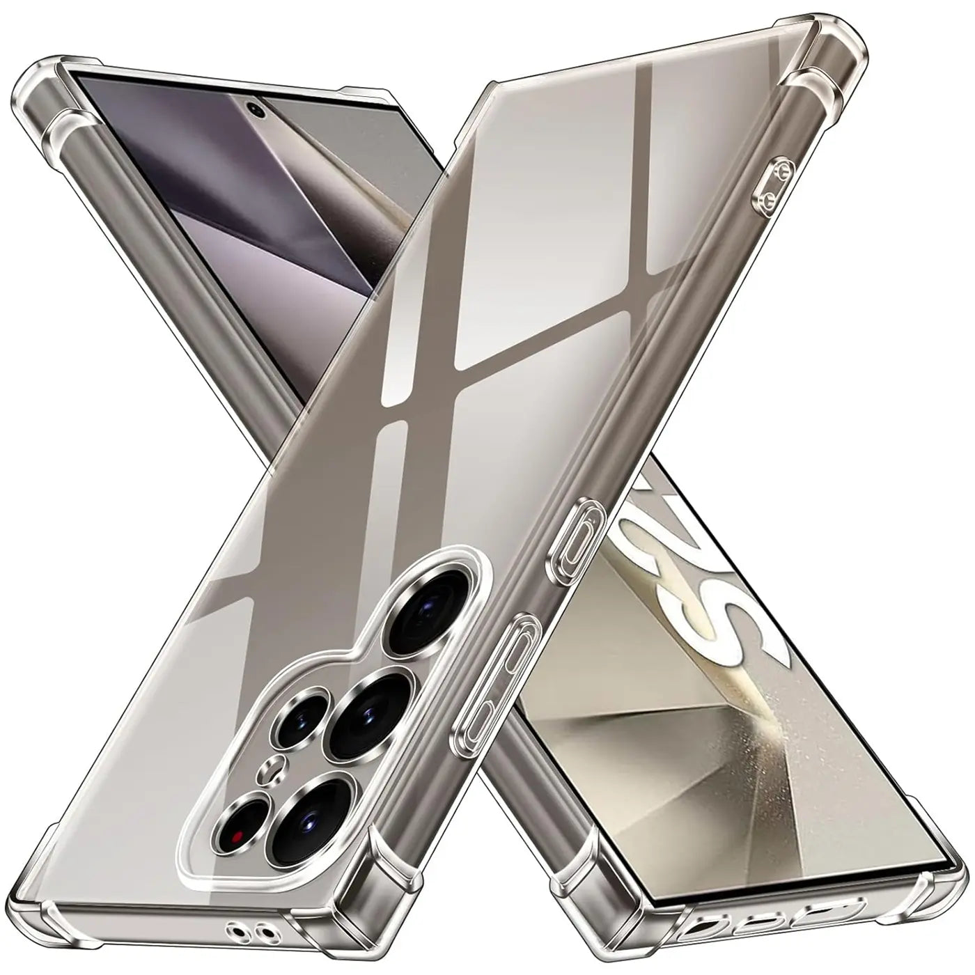 Transparente Hülle aus Kunststoff, schützt Samsung Galaxy S24 Ultra, von vorne schräg