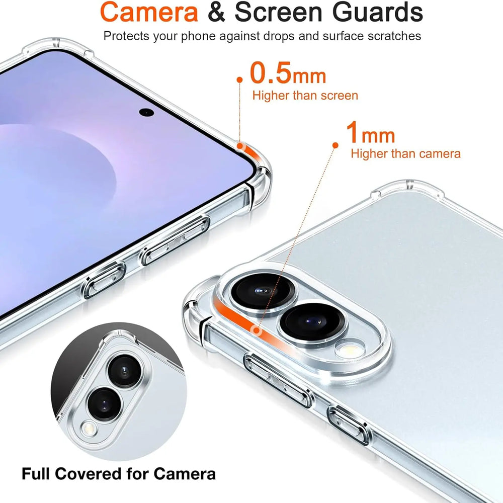 Transparente Hülle aus Kunststoff, Nahaufnahme, zeigt Handy-Kamera und Bildschirm.