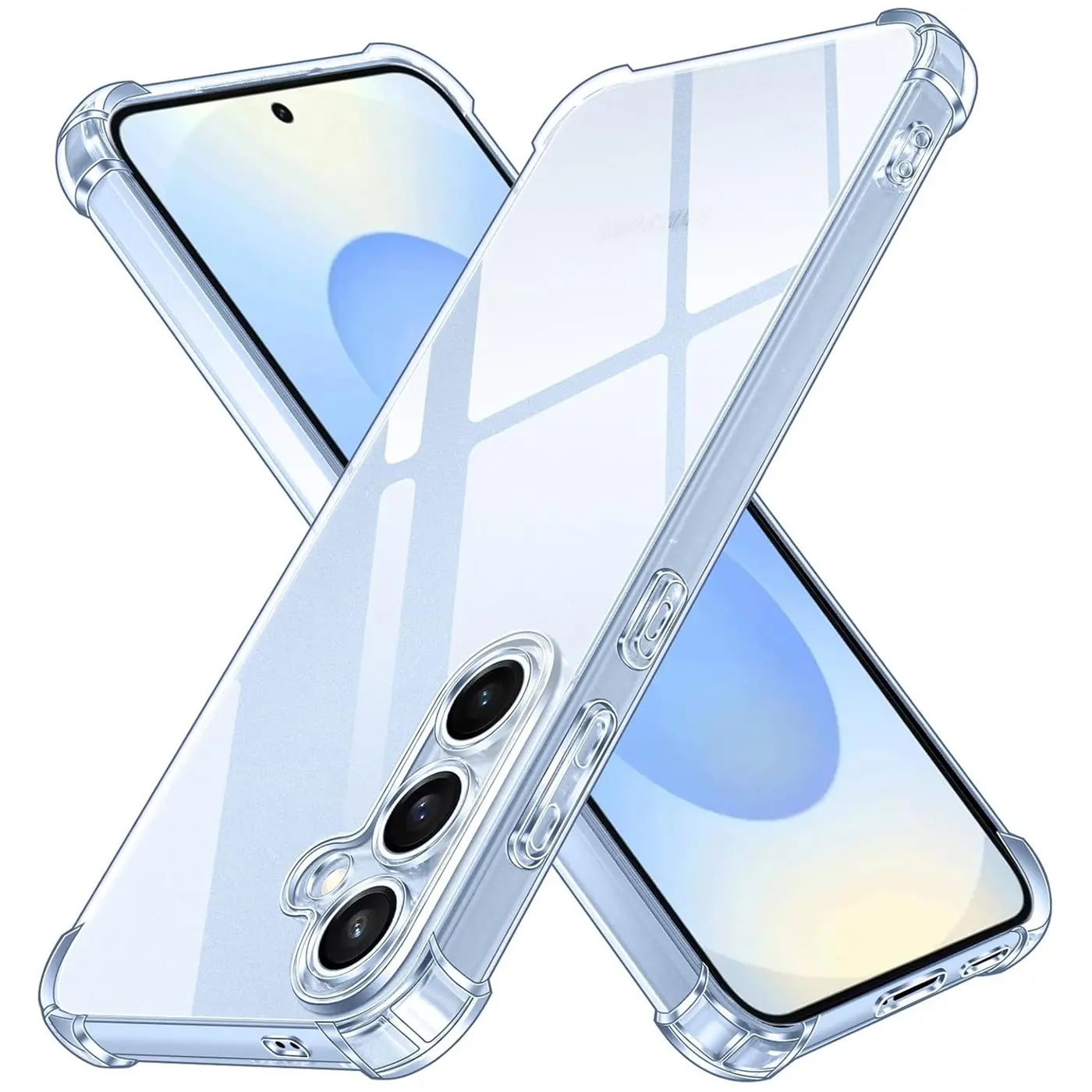 Transparente Silikonhülle für Samsung Galaxy S25 Plus, von schräg oben.
