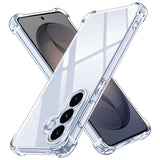Transparente Silikonhülle mit verstärkten Ecken, schützt Samsung Galaxy S26, von schräg oben