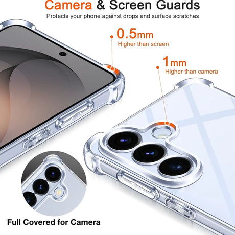 Transparente Hülle aus Kunststoff, Nahaufnahme von Samsung S26 Rückseite & Seite.
