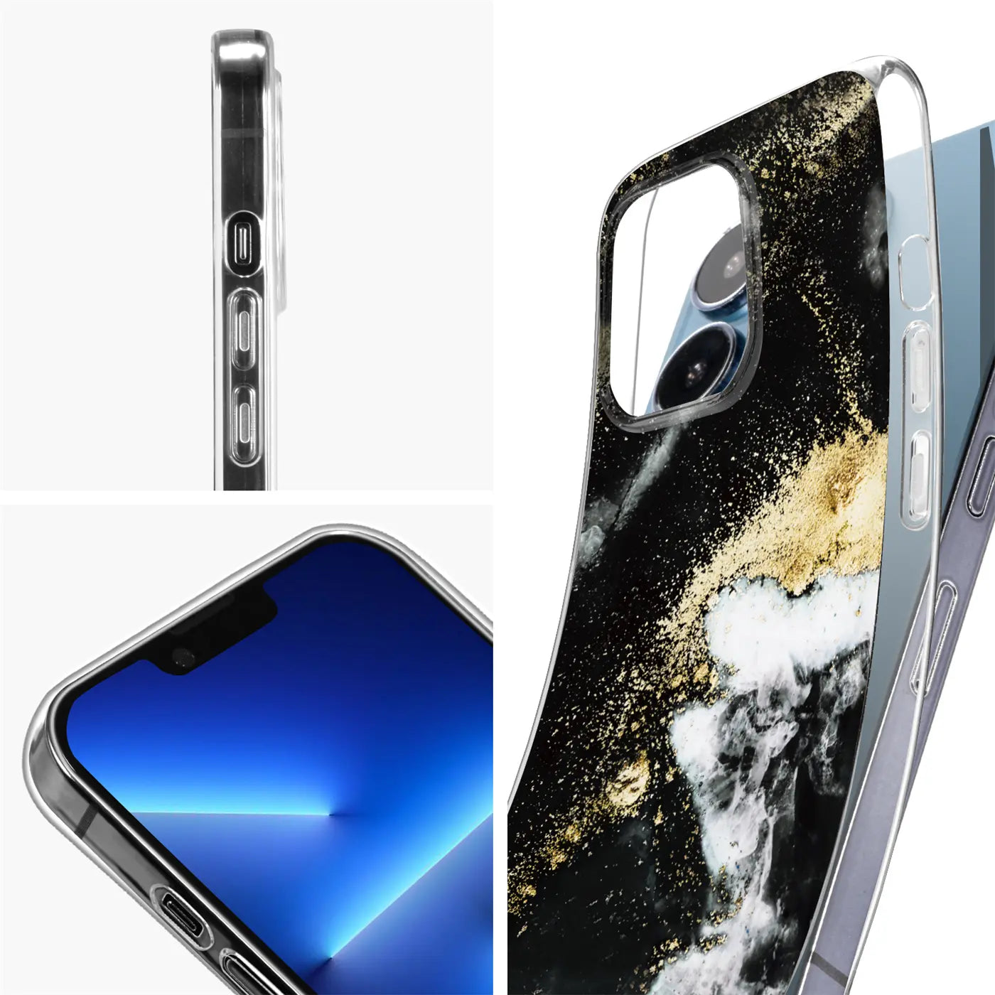 iPhone 11 Pro Hülle, Marmor/Sand-Design, transparent, von der Seite und schräg