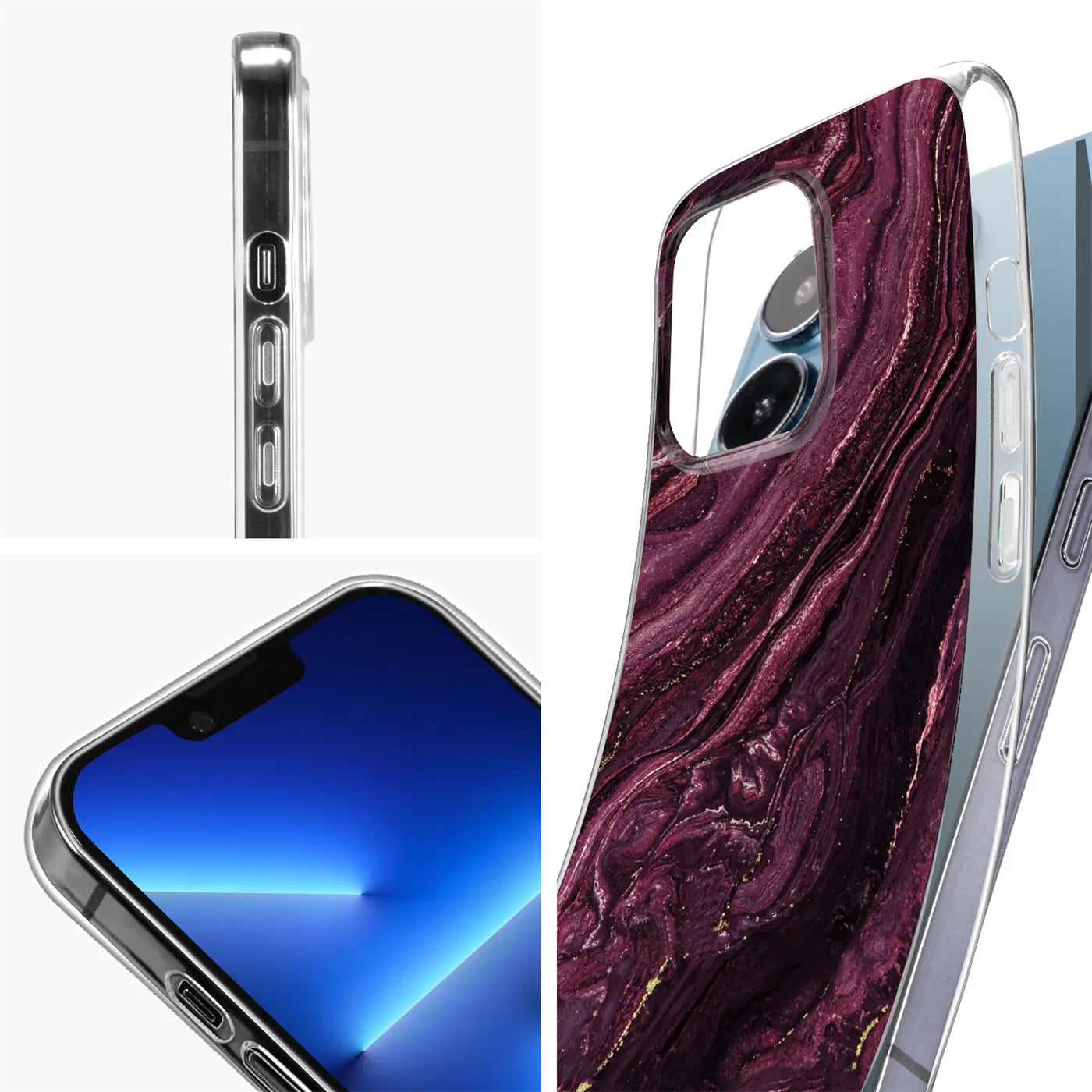 iPhone 11 Pro Hülle, Marmor-Design, transparent, Rückseite, Nahaufnahme