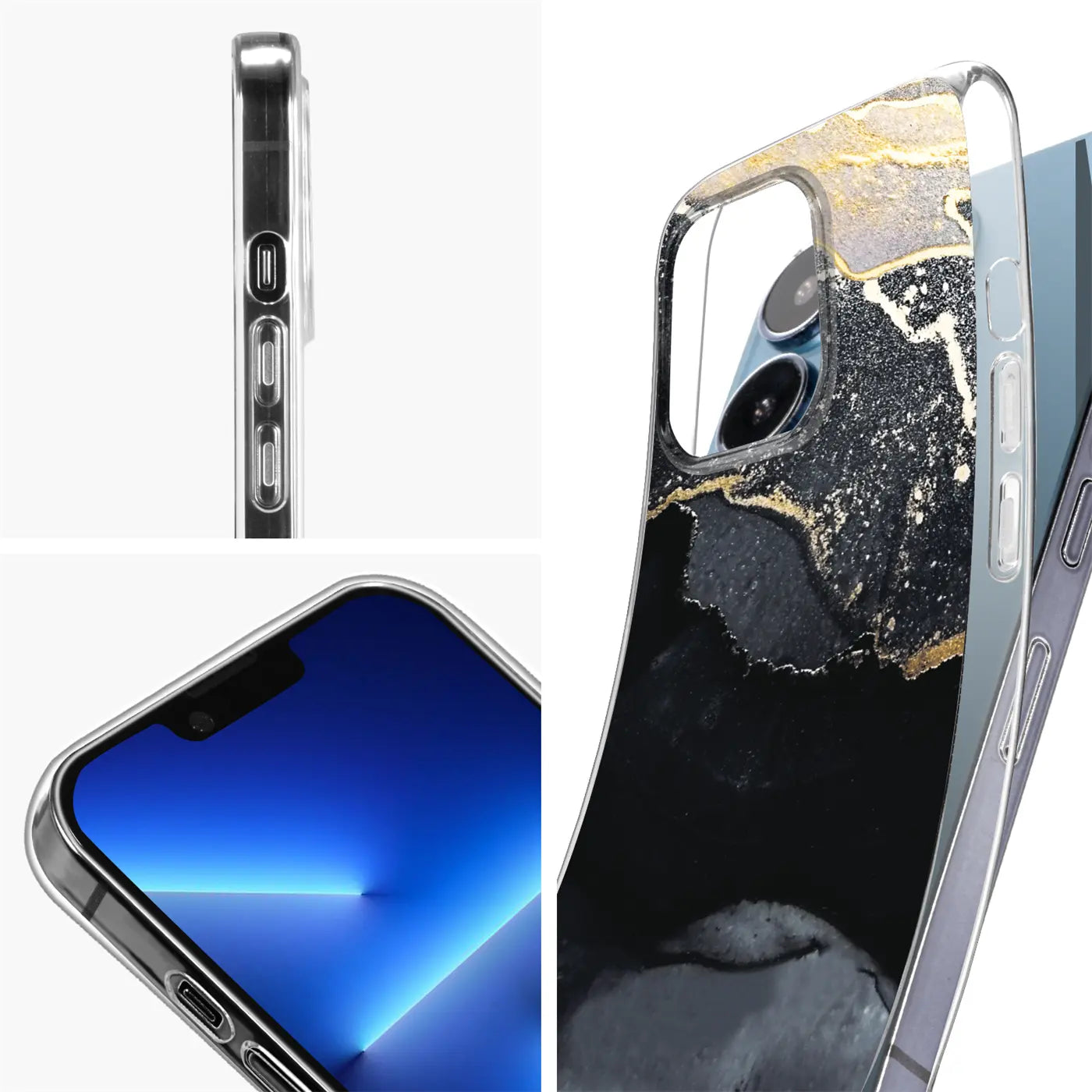 iPhone 11 Pro Hülle, Marmor/Sand-Design, transparent, Rückansicht, Seitenansicht