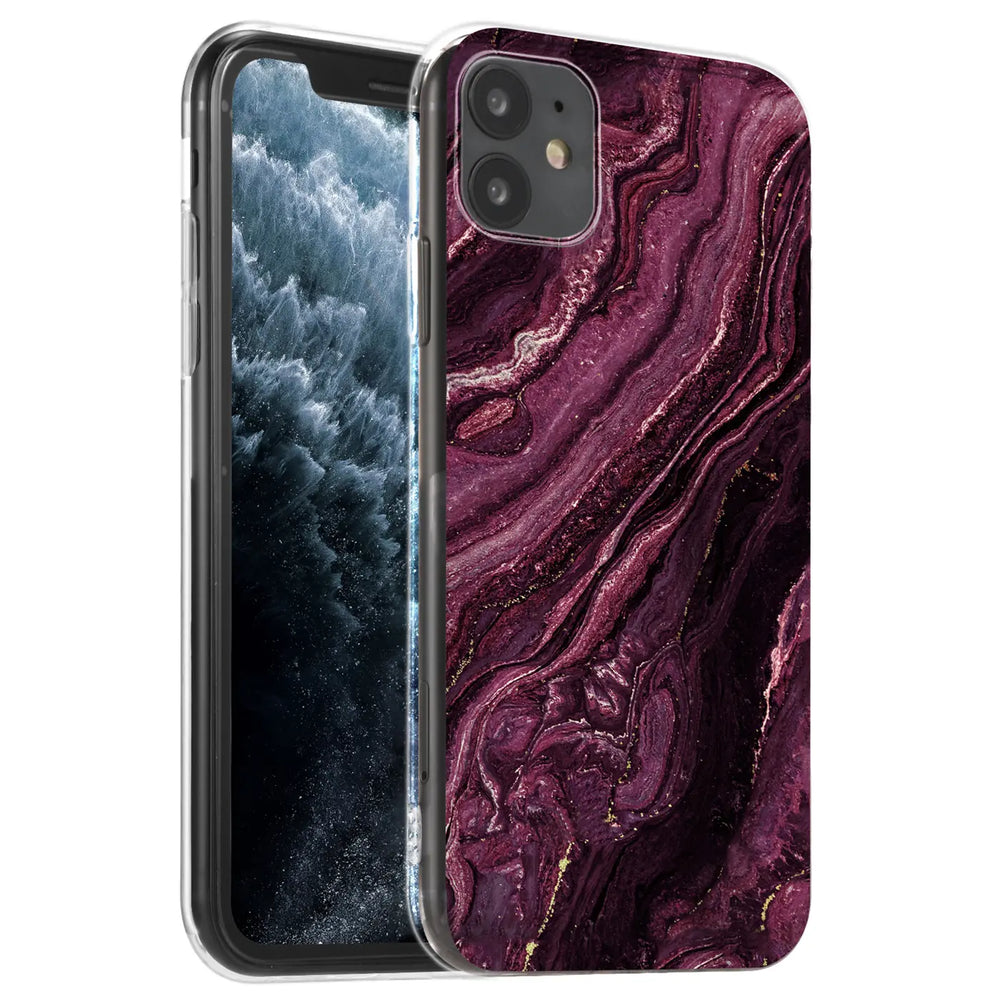 iPhone 12 Mini Hülle, lila Marmor-Design, Kunststoff, Vorderansicht