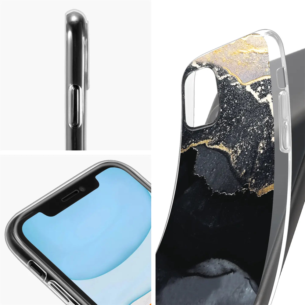 iPhone 12 Mini Hülle, Marmor/Sand-Design, transparentes Material, Seitenansicht & Draufsicht