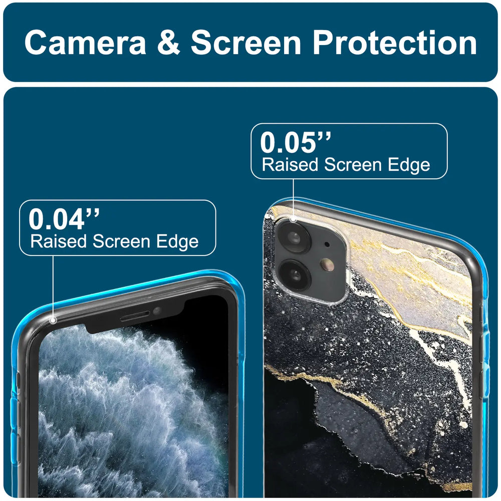 iPhone 13 Mini Hülle, Marmor/Sand-Design, Rückseite & Bildschirmansicht, klare Kanten