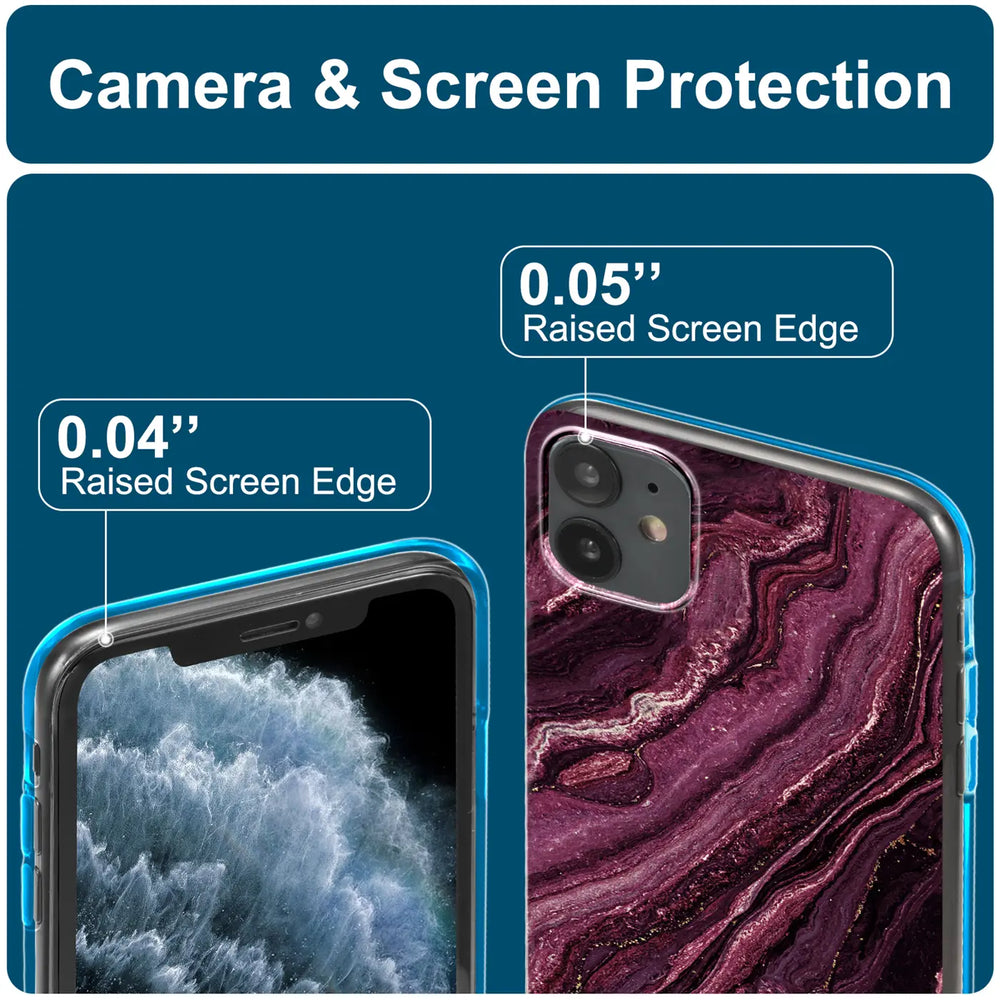 iPhone 13 Hülle, Marmor-Design, Nahaufnahme, Rückseite und Vorderseite, Schutz.