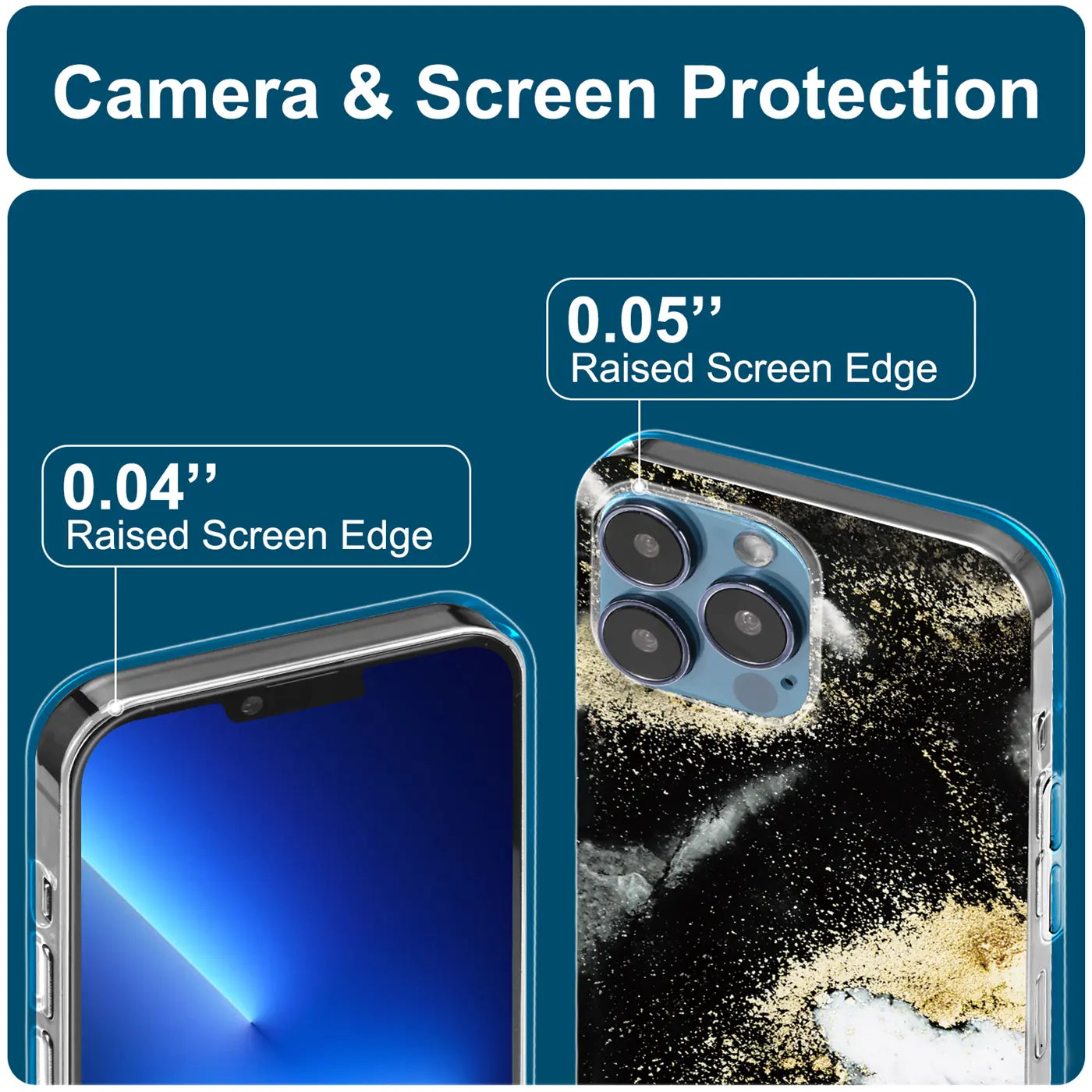 iPhone 13 Pro Max Hülle, Marmor/Sand-Design, Rückansicht, transparente Kanten