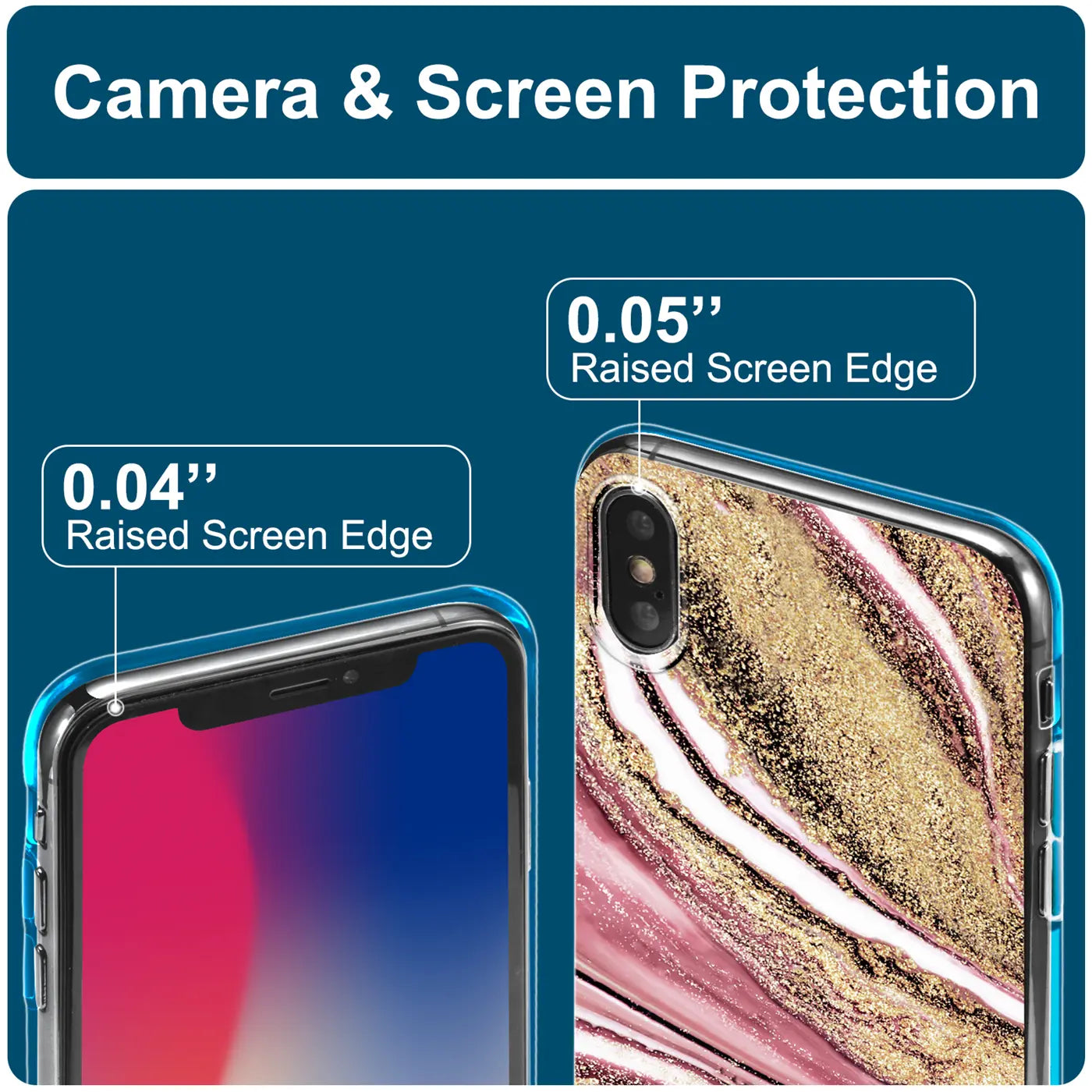 iPhone X/XS Hülle, Marmor-Design, Rosa/Gold, Rückansicht, Nahaufnahme