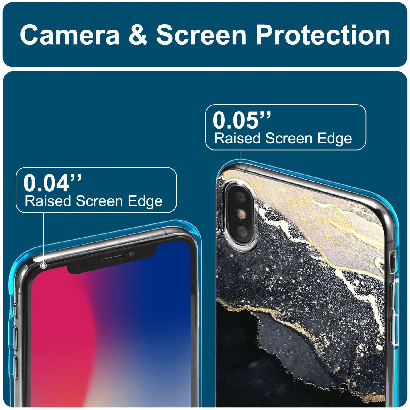 iPhone X/XS Hülle mit Marmor-Sand-Design, schwarz/gold, Rückansicht.