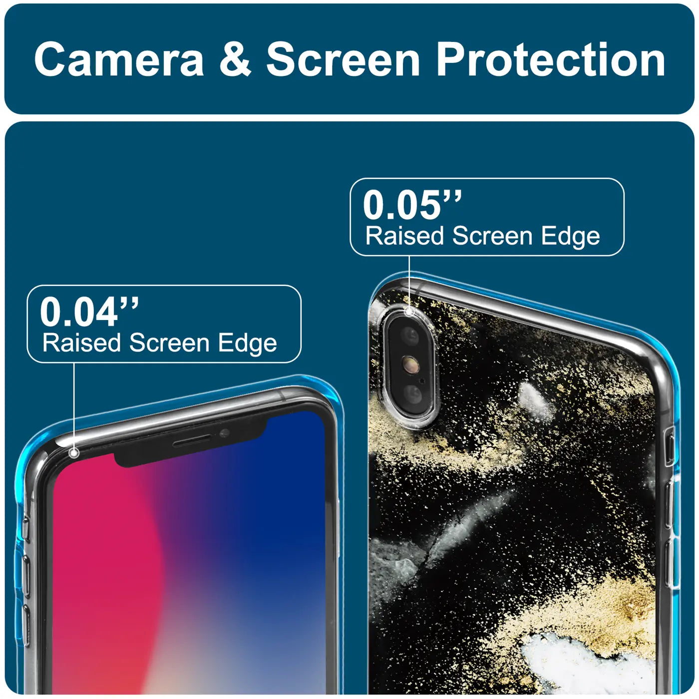 iPhone XR Hülle mit Marmor-Sand-Design, schwarz/gold, Nahaufnahme von hinten und vorne