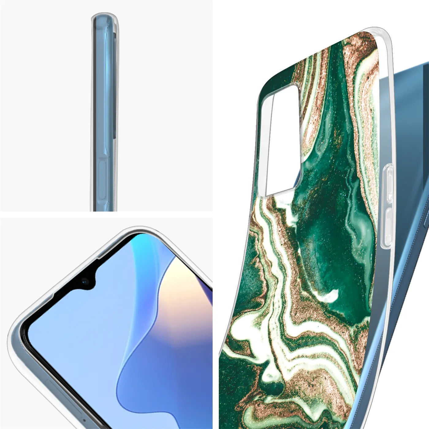 Grüne Marmor-Hülle mit Sand-Effekt, Rückansicht, OPPO A16 / A16s.