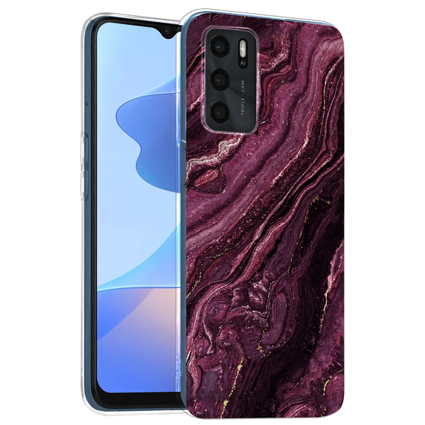 Lila Marmor-Design Hülle auf OPPO A16/A16s, von vorne, leicht schräg