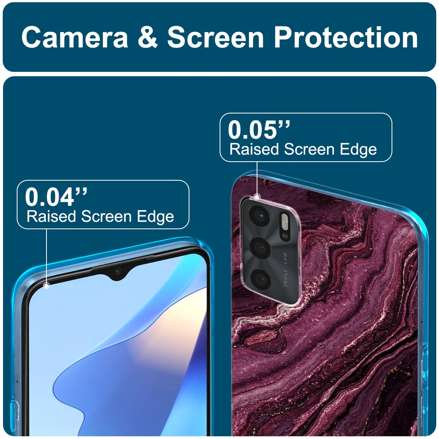 Lila Marmor-Design Hülle mit OPPO A16/A16s, von schräg oben.