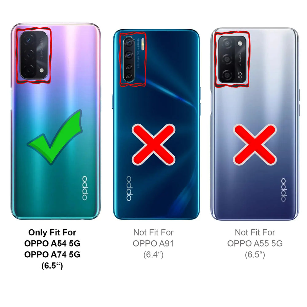 Drei Oppo-Handys, eines mit grünem Haken, zwei mit rotem Kreuz.