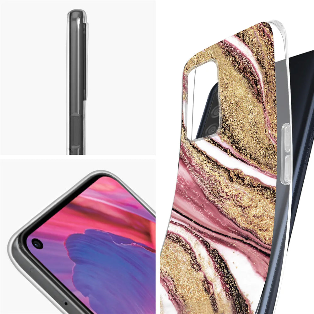 Handyhülle mit Marmor- & Sanddesign, rosa/gold, Oppo A54/A74 5G, von schräg vorn
