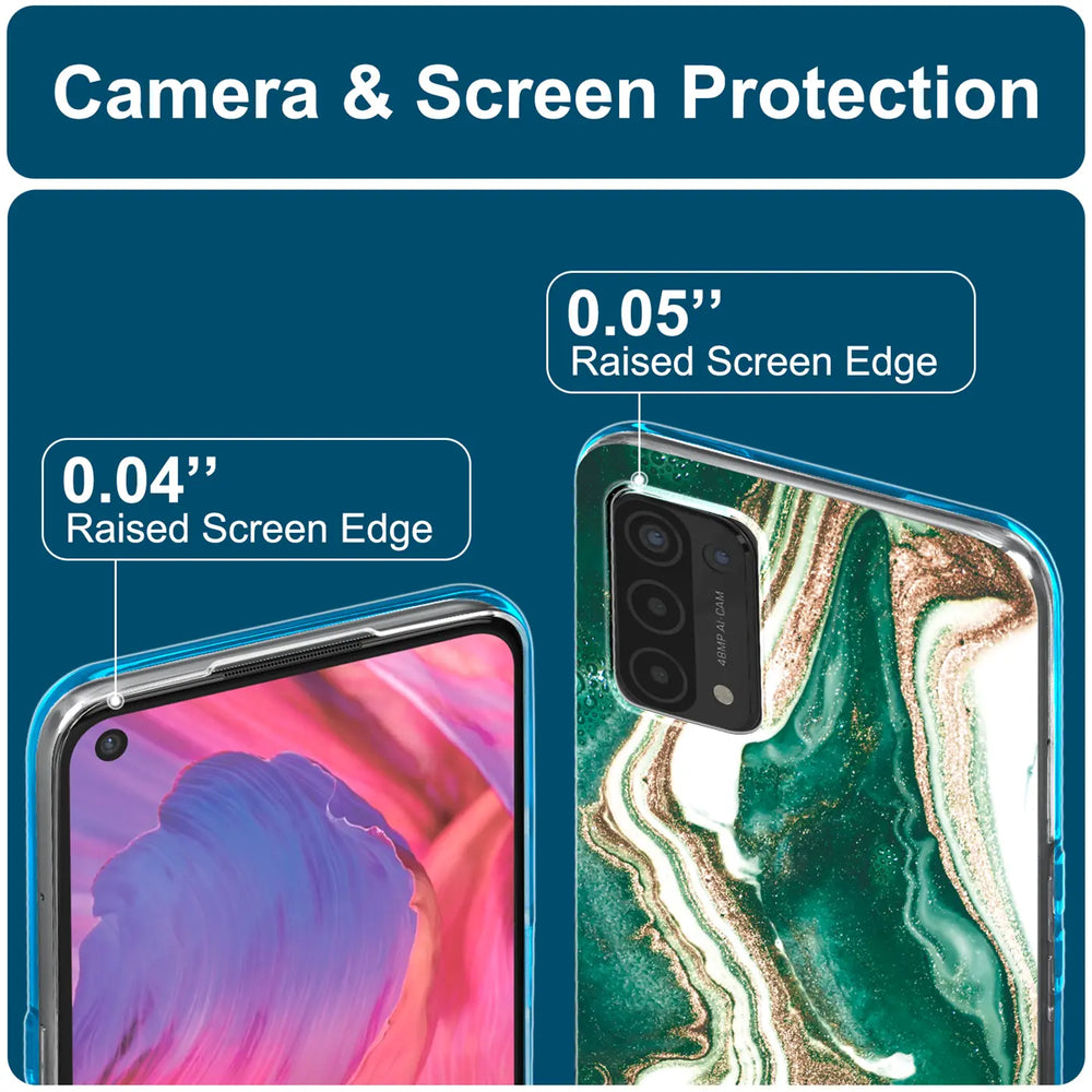 Grüne Marmor-Handyhülle mit Sandmuster, Rückansicht, Oppo A54/A74 5G.