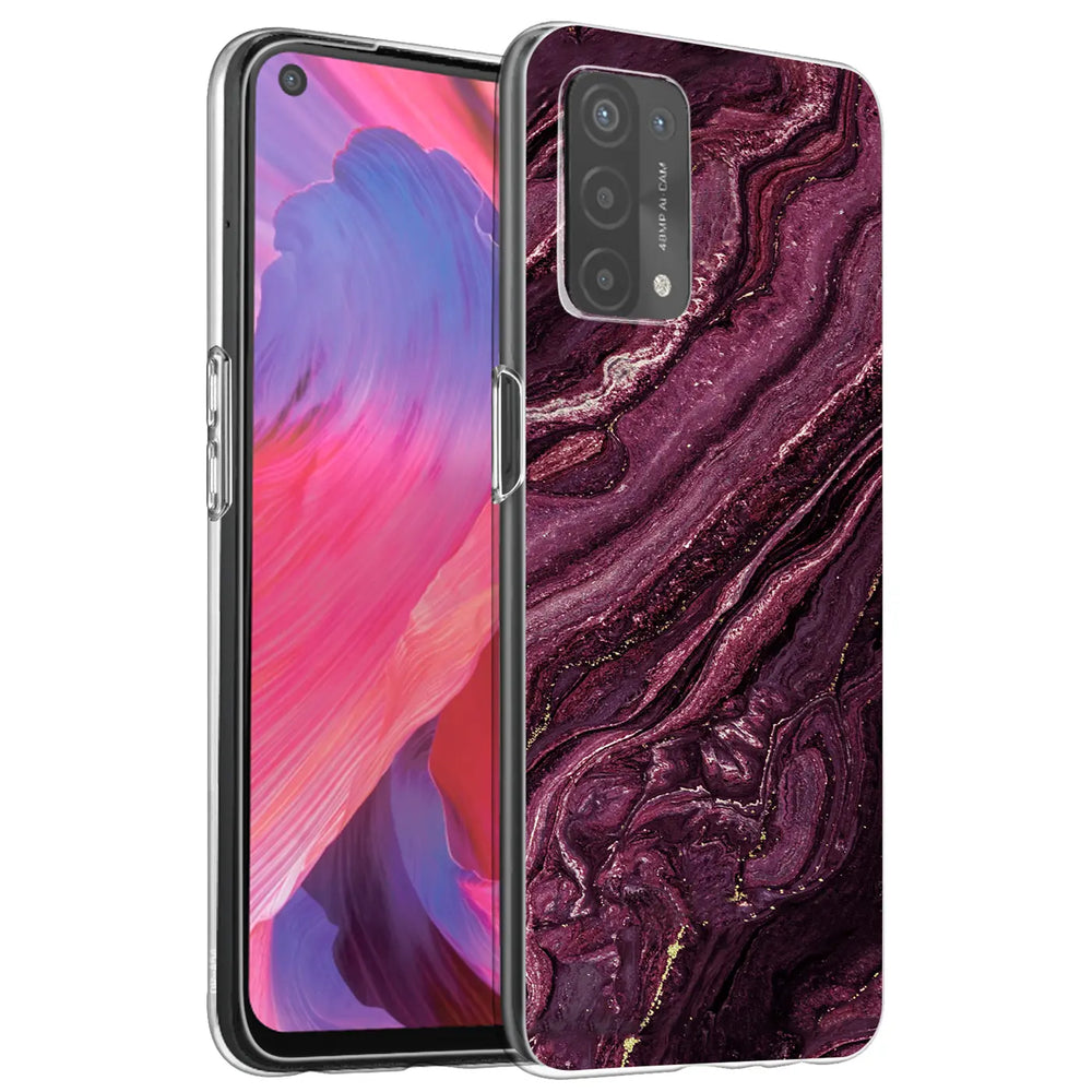 Lila Marmor-Design Hülle auf Oppo A54 5G/A74 5G, Nahaufnahme