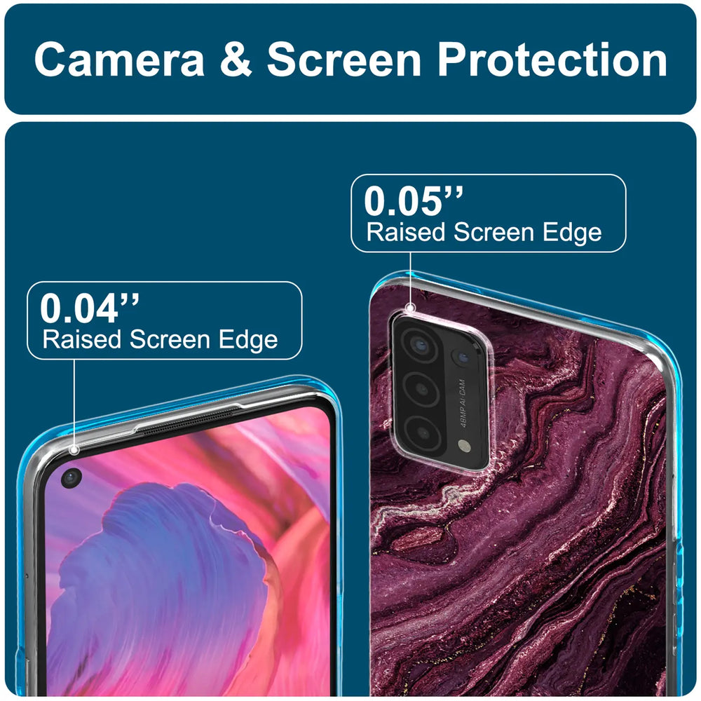 Lila Marmor-Design Hülle mit Kamera & Display-Schutz für Oppo A54/A74 5G.