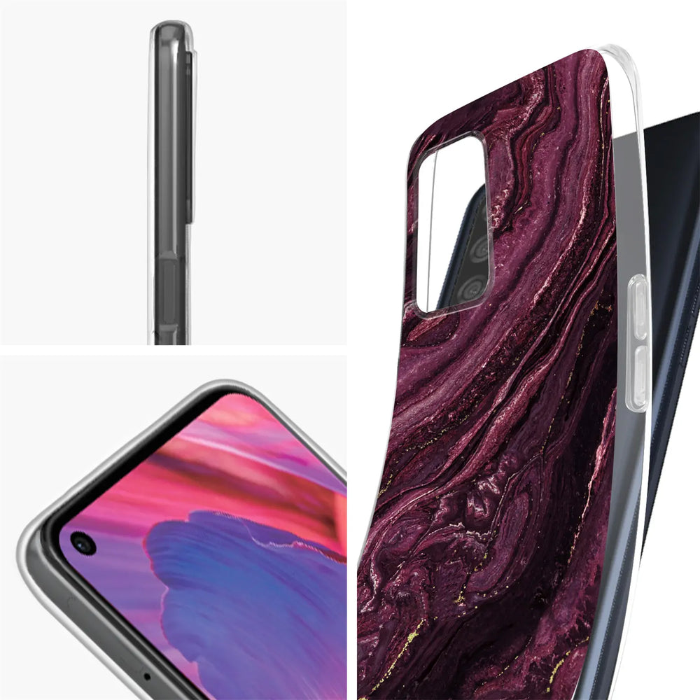 Lila Marmor-Design Hülle, transparent, für Oppo A54/A74 5G, Seiten-/Frontansicht