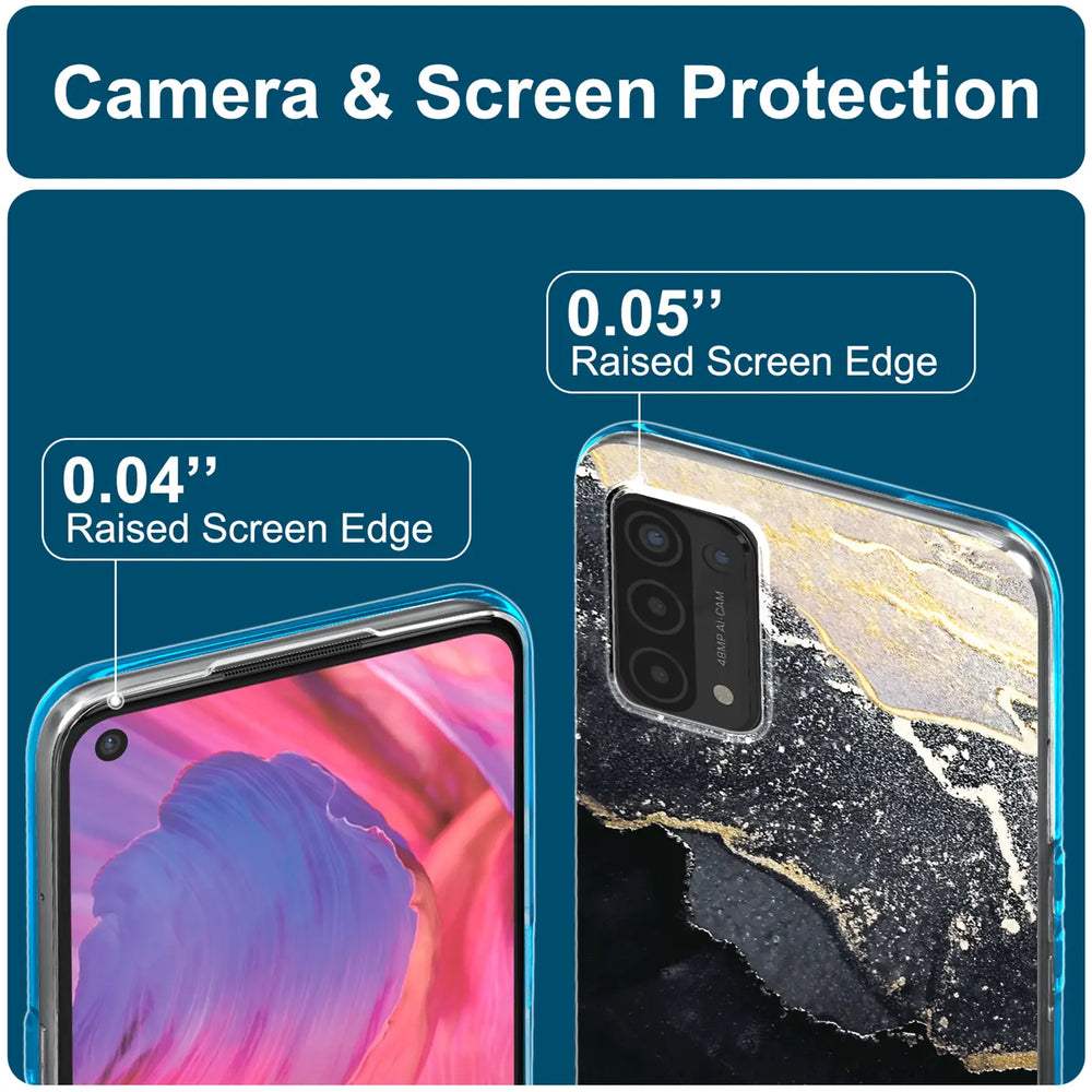 Oppo A54/A74 5G Hülle, Marmor-Design, Rückansicht, Kamera & erhöhte Kanten