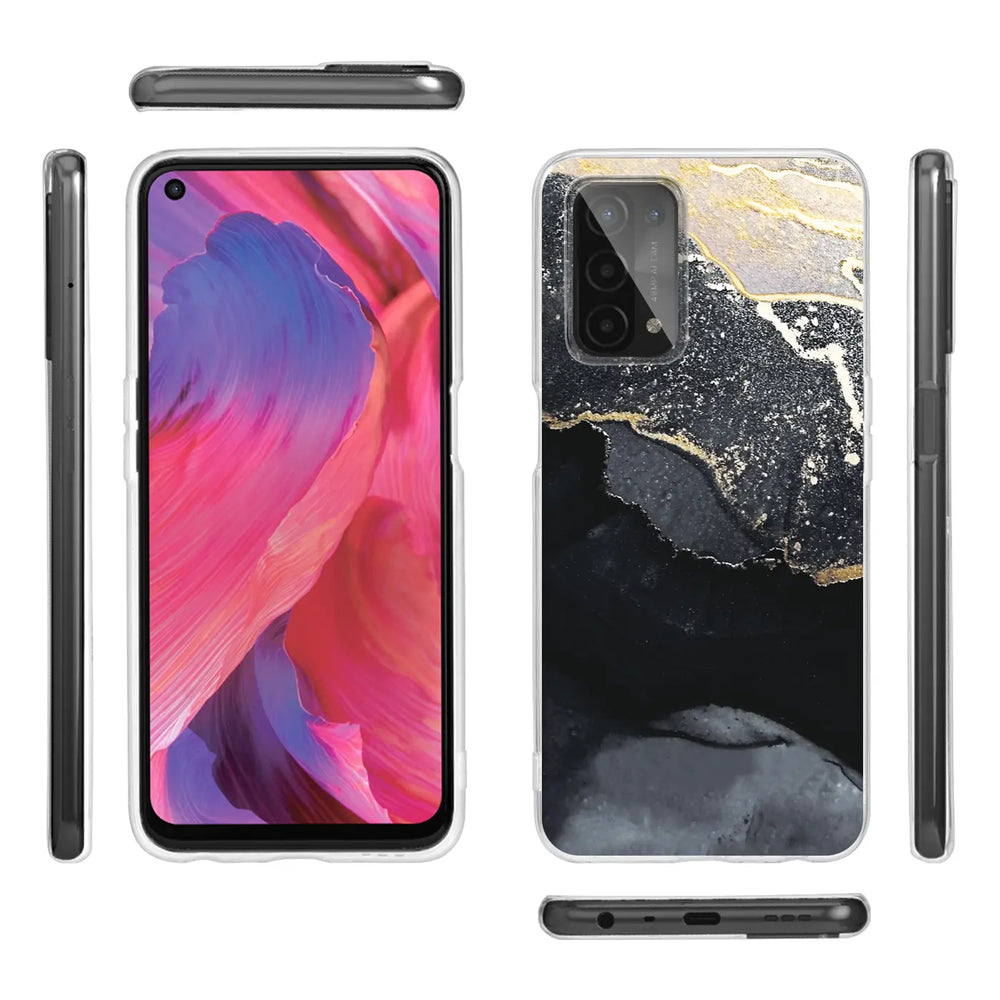 Oppo A54/A74 5G Hülle, Marmor-Design, Vorder- und Rückansicht, transparente Hülle