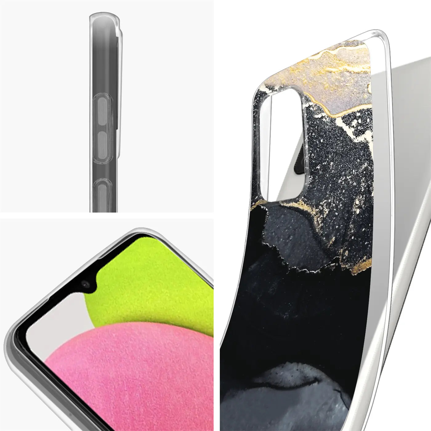 Samsung Galaxy A03s Hülle, Marmor-Design, transparent, Nahaufnahme