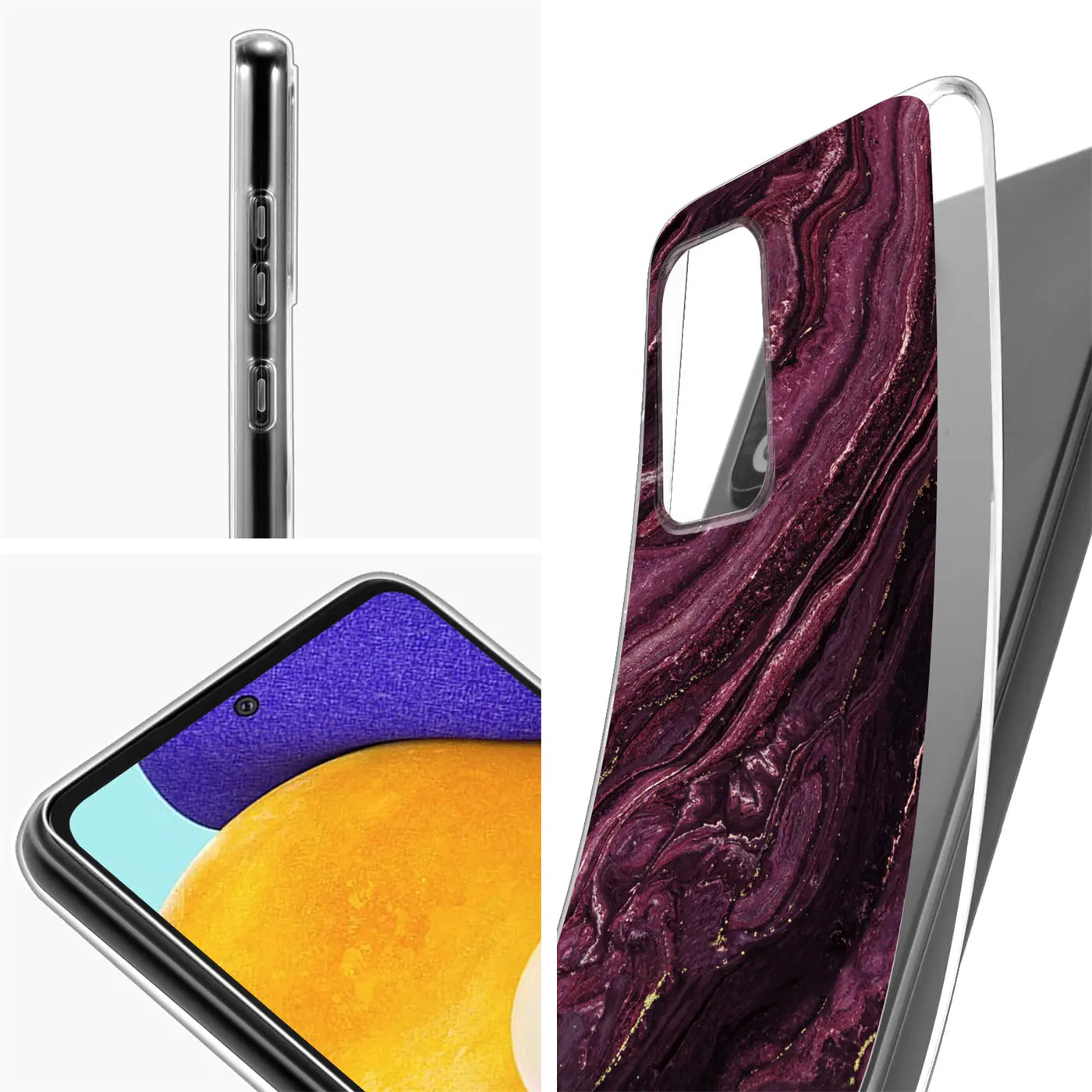Samsung Galaxy A13 4G Hülle, Marmor-Design, transparent, Nahaufnahme.