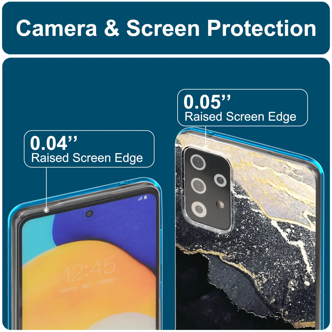 Samsung Galaxy A13 4G Hülle, Marmor-Design, von oben/seitlich, transparente Rückseite