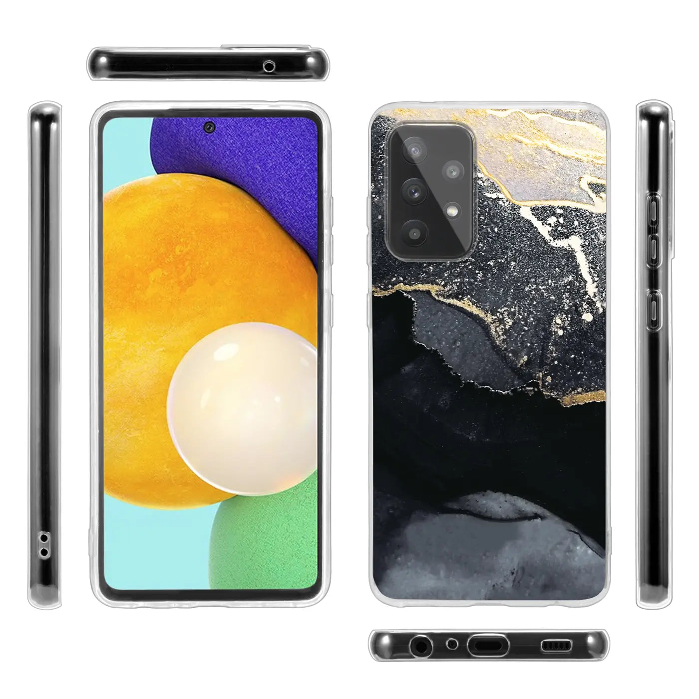 Samsung Galaxy A13 4G Hülle, Marmor/Sand-Design, transparent, Vorder- und Rückansicht