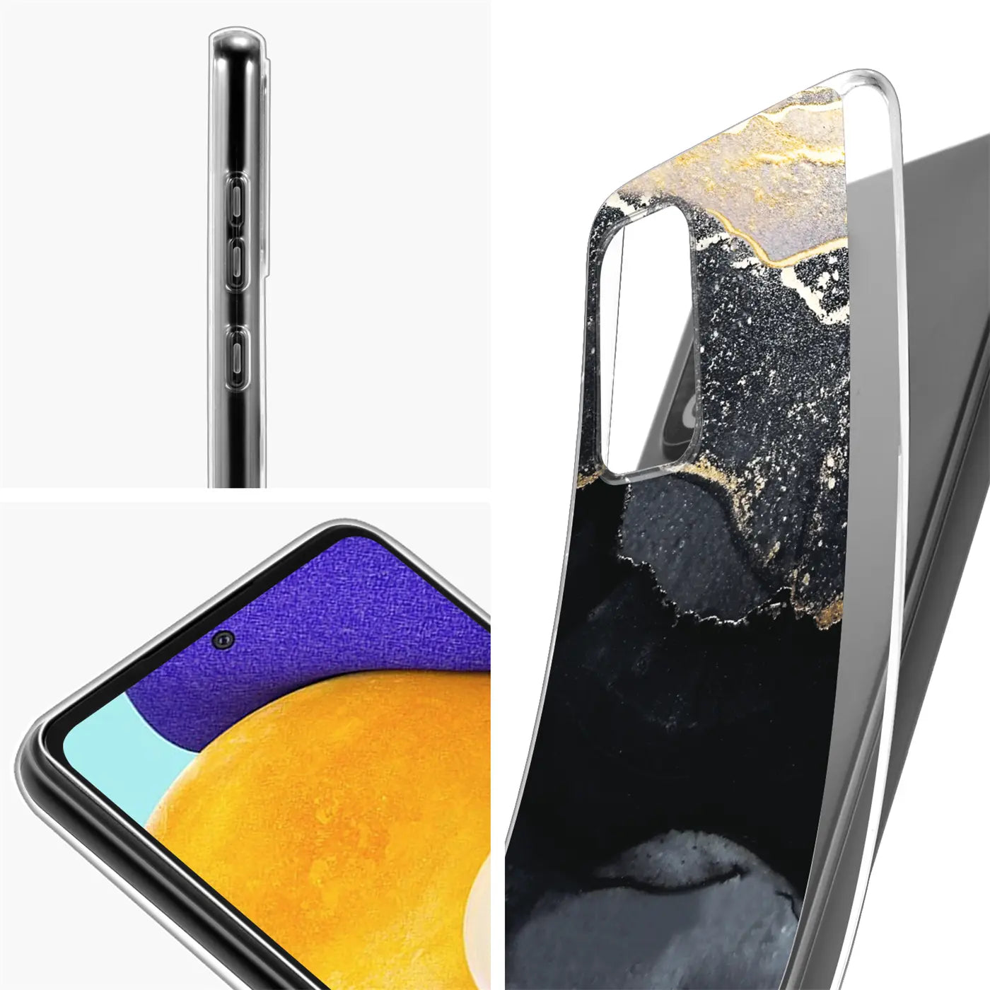 Samsung Galaxy A13 4G Hülle, Marmor & Sand Design, transparent, von der Seite und vorne